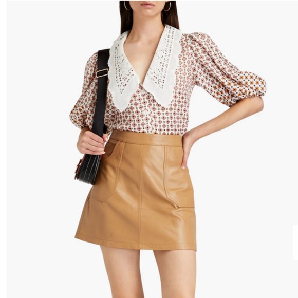 Maje Cosange Guipure Lace-Trimmed Printed Linen Blouse - Picture 10 of 16